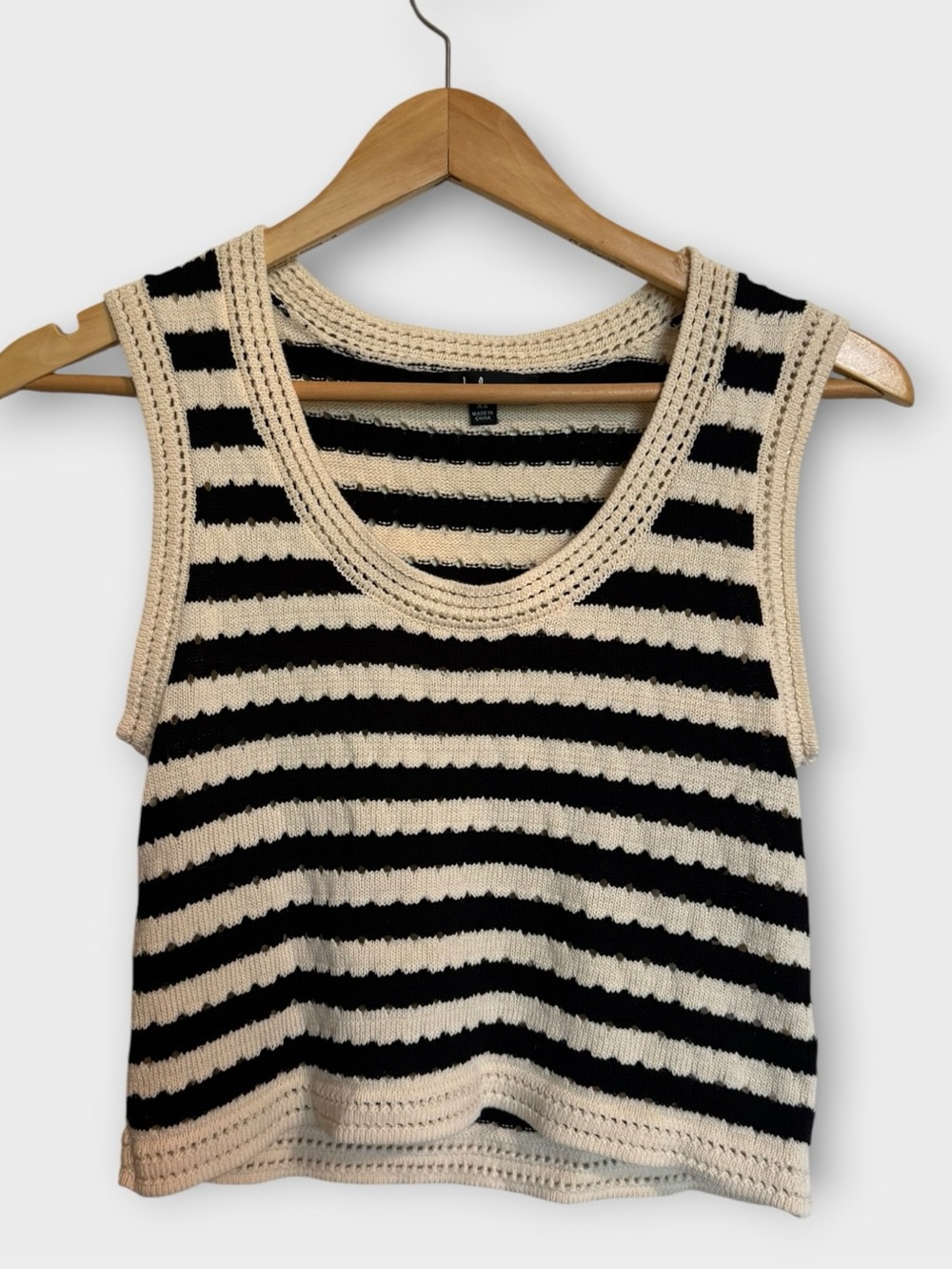 Lulu's Black & Cream Striped Crochet Tank
